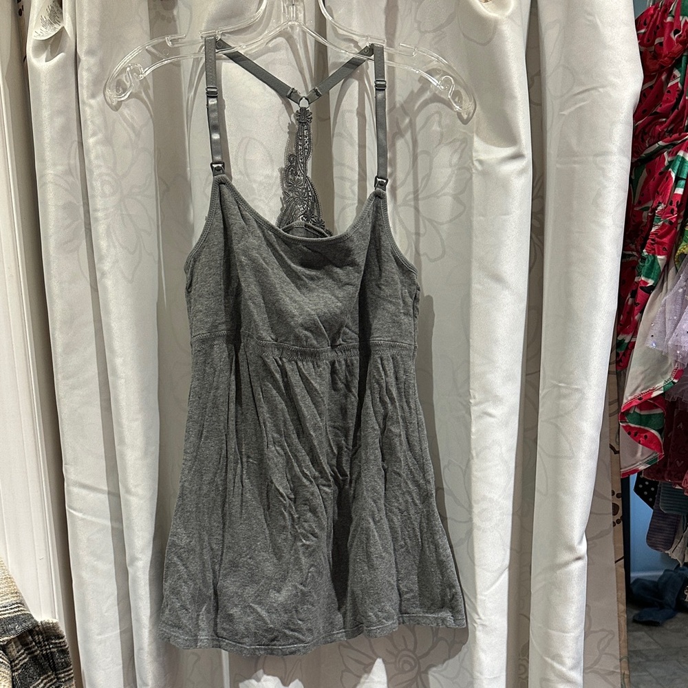 Gray Women's Nursing Strappy Top with Lace Detail